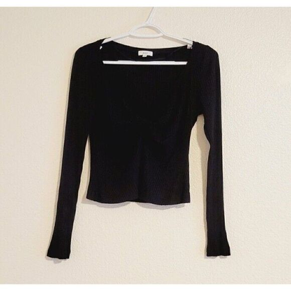 A.L.C. Savannah Fitted V-neck Long Sleeve Ribbed Tee In Black Women's Size M - Picture 10 of 10